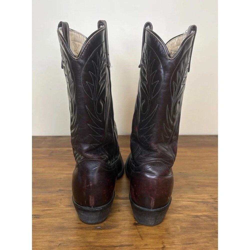 Vintage Mason Western Boots Mens 10.5D Black Cherry Leather Cowboy USA Americana